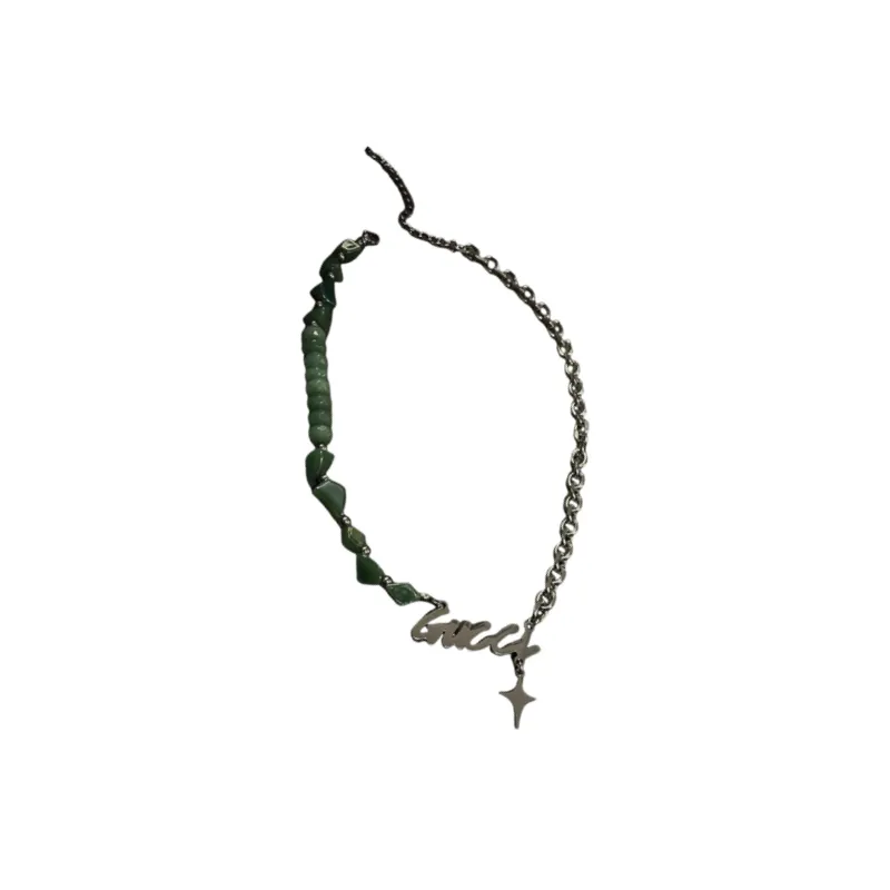 Jade Splicing Smiley Face Necklace-0