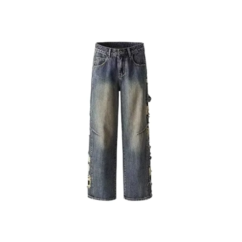 Retro Ripped Straight Leg Jeans-0