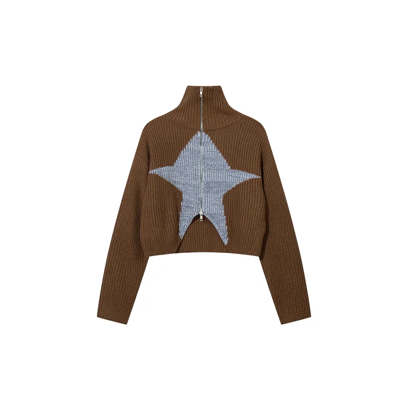 Street Zipper Acrylic Fibres Sweater Women-0