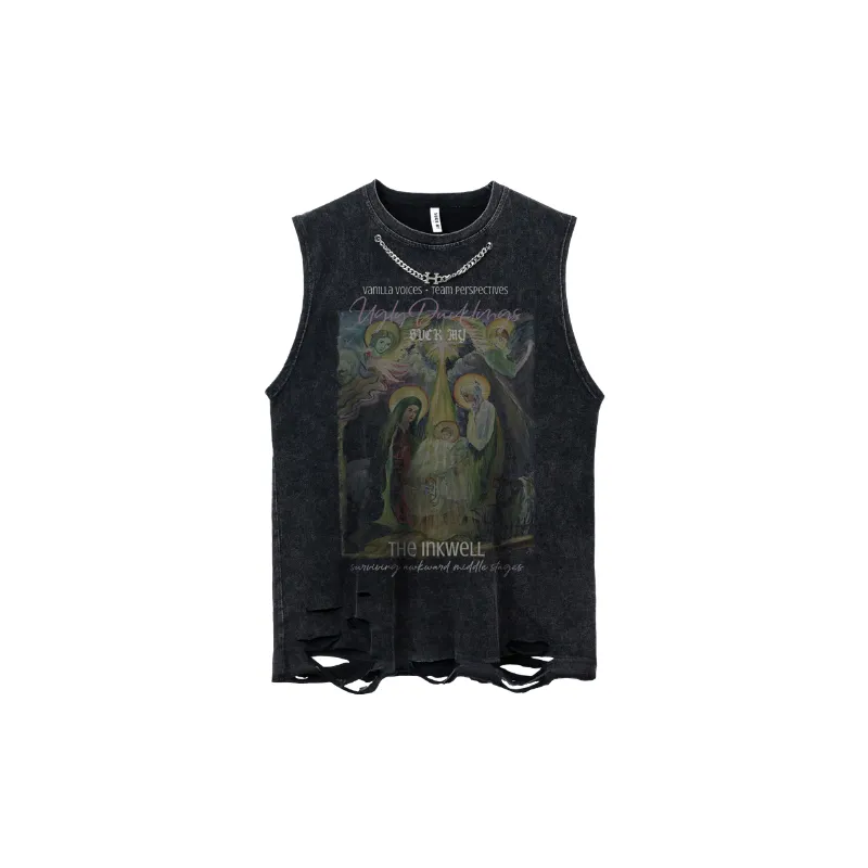 Retro Loose Cotton Blended Fabric Vest-0