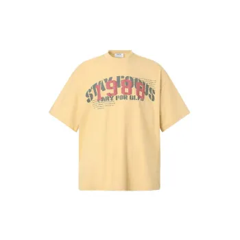 Retro Print Cotton Blended Fabric T-Shirt