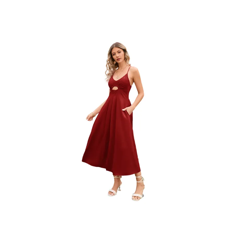 Casual Plain Cotton Polyester Blend Slip Dress Women-6