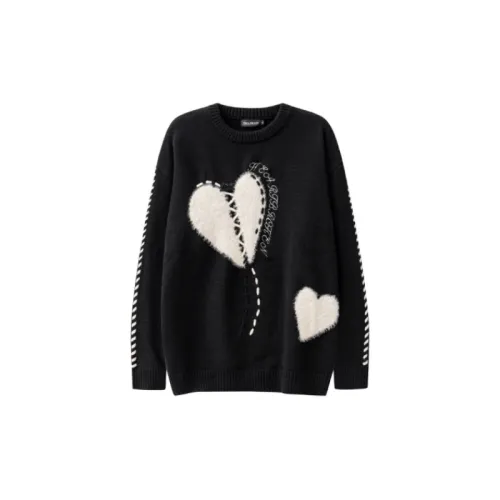 Love Embroidered Loose Crewneck Knitted Sweater