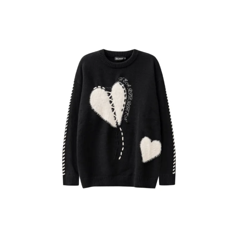 Love Embroidered Loose Crewneck Knitted Sweater-5