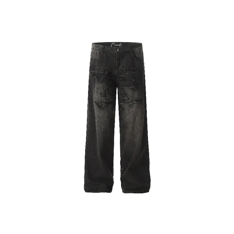 Fashionable Washed Embroidered Casual Pants-0