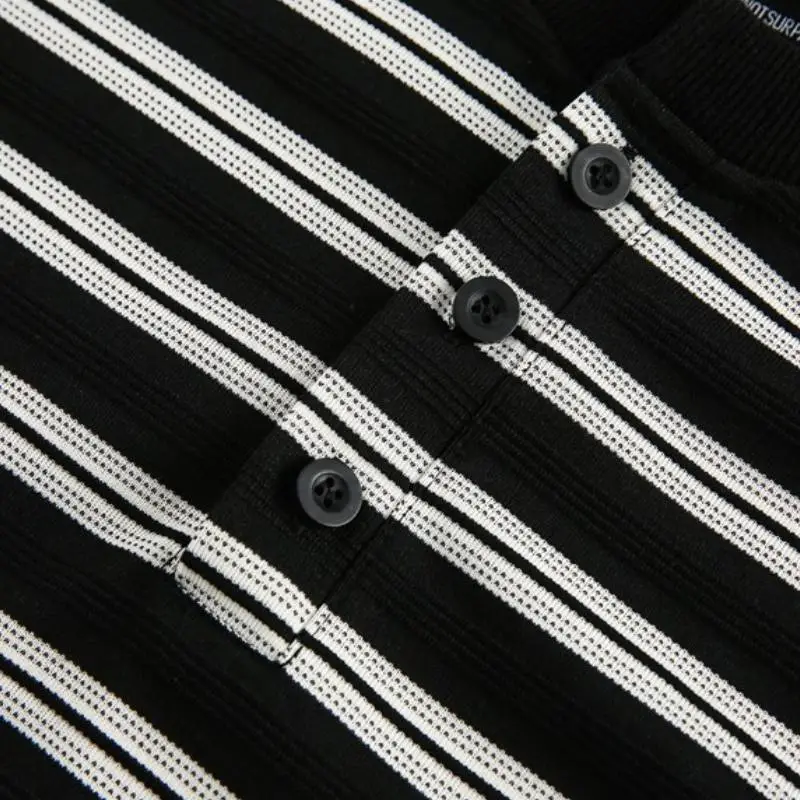 Retro Striped Long Sleeve Blended Synthetic Fabrics T Shirt-4