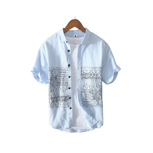 Breathable Retro Casual Ethnic Style Short-Sleeved Printed Shirt