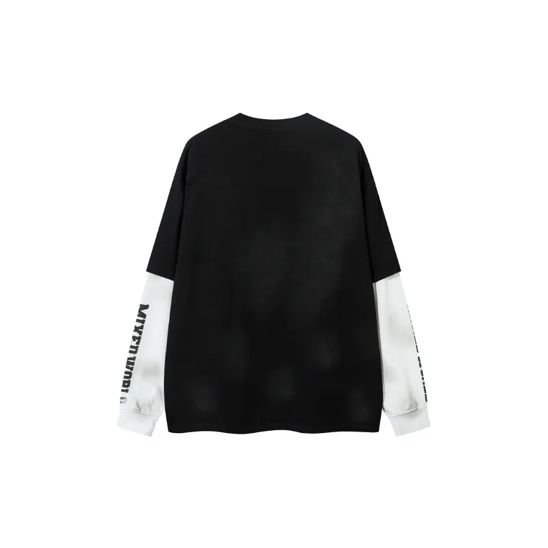 Retro Fake Two piece Long Sleeve T shirt-1
