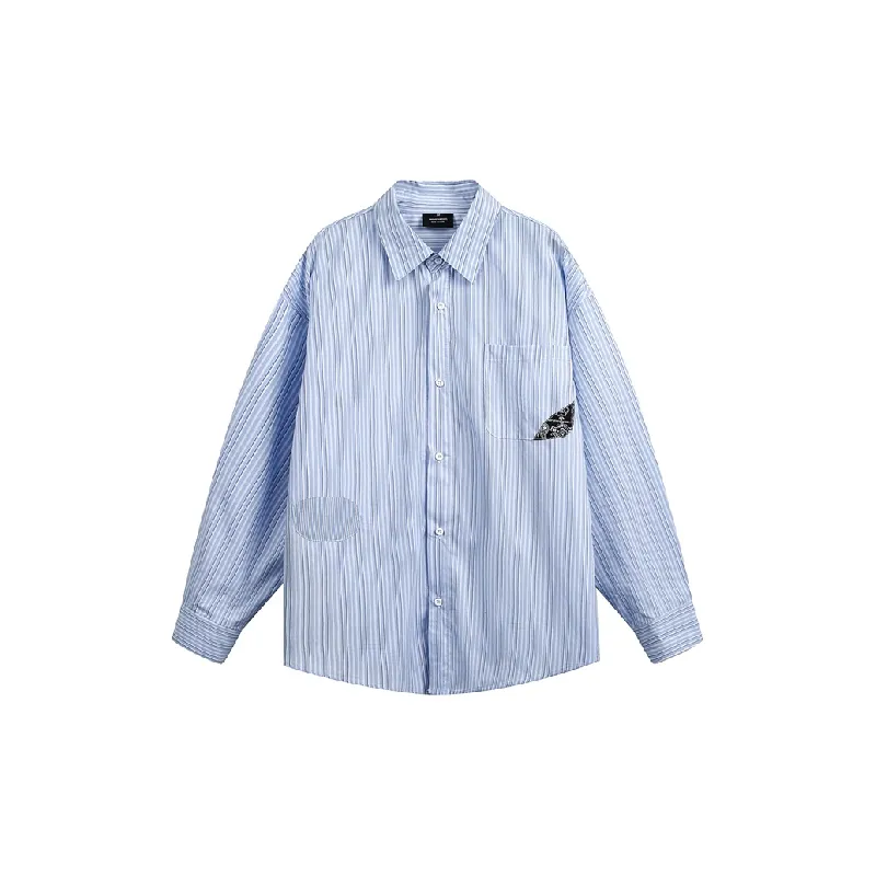 Casual Striped Long Sleeve 100% Cotton Shirt-0