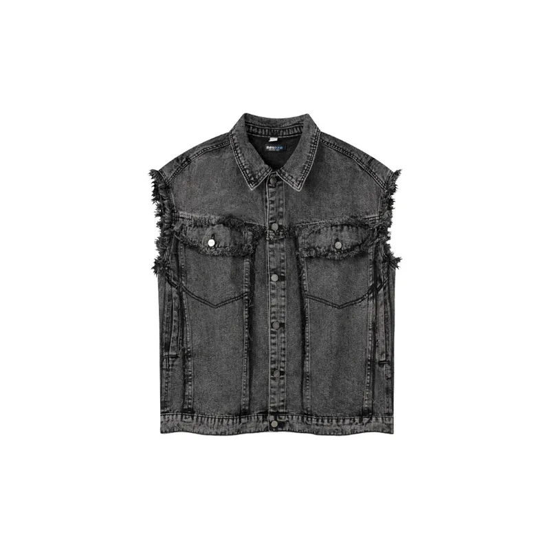Zipper Denim Loose Vest-2