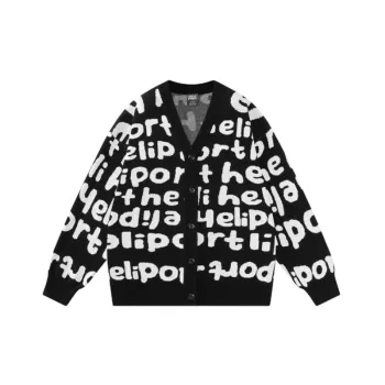 HELIPORT Apron Graffiti Full Print Sweater Cardigan Trendy Loose Knitted Jacket