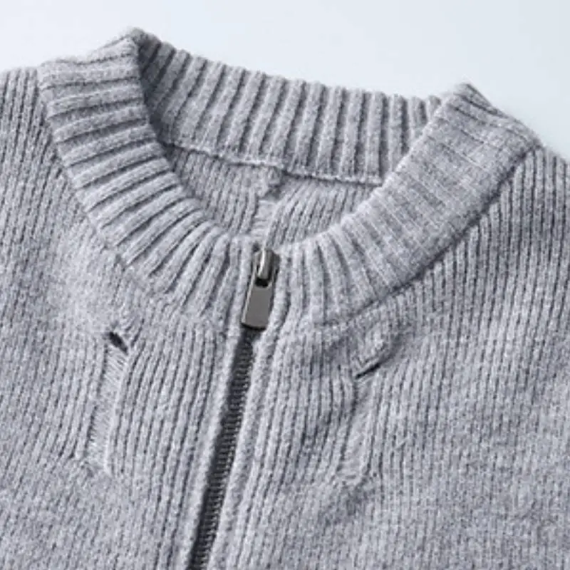 Fashionable Zipper Blended Synthetic Fabrics Sweater-2