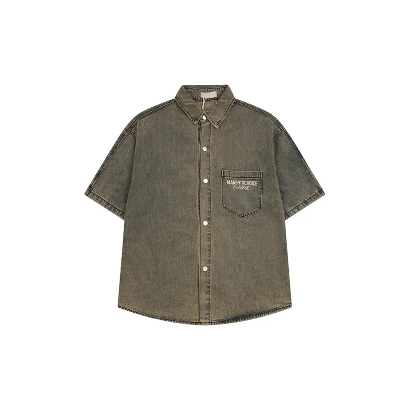 Loose Denim Short Sleeved Shirt-0