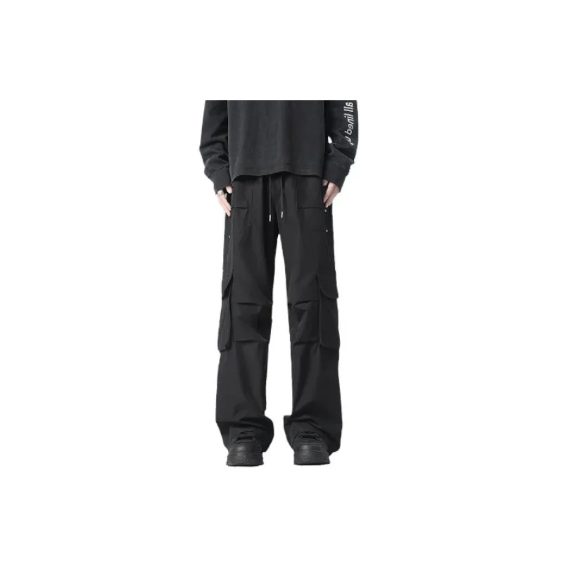 Simple Plain Blended Synthetic Fabrics Cargo Pants-2