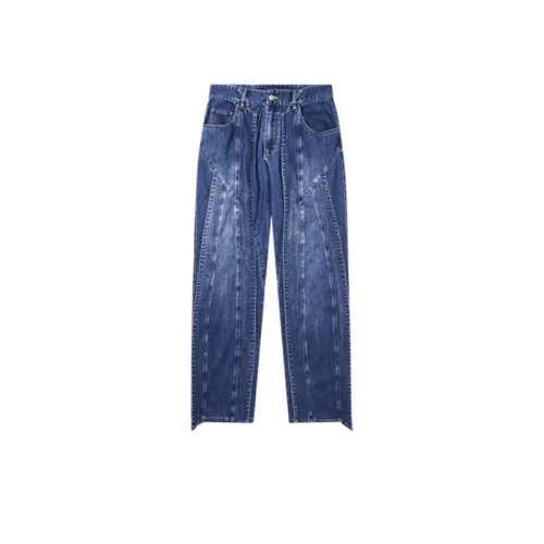 3D Patchwork Washed Denim Jeans