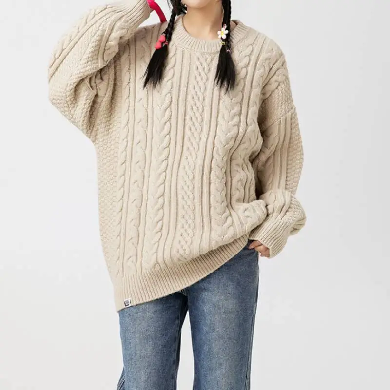Retro Plain Blended Synthetic Fabrics Sweater-6