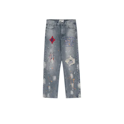 High Street Loose Hip-hop Big Ripped Splash Ink Jeans