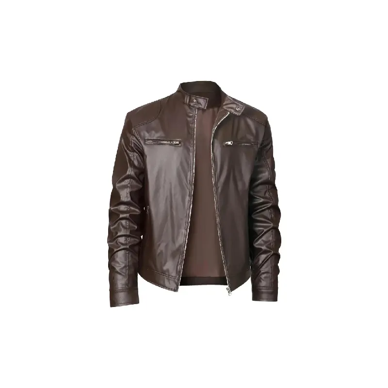 Casual Loose Artificial Leather Jacket-4
