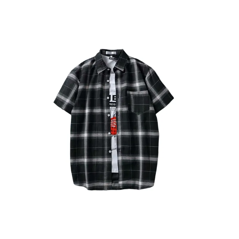 Casual Plaid Blended Synthetic Fabrics Shirt-0