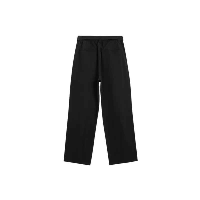 Simple Plain Woven Cotton Casual Pants-1