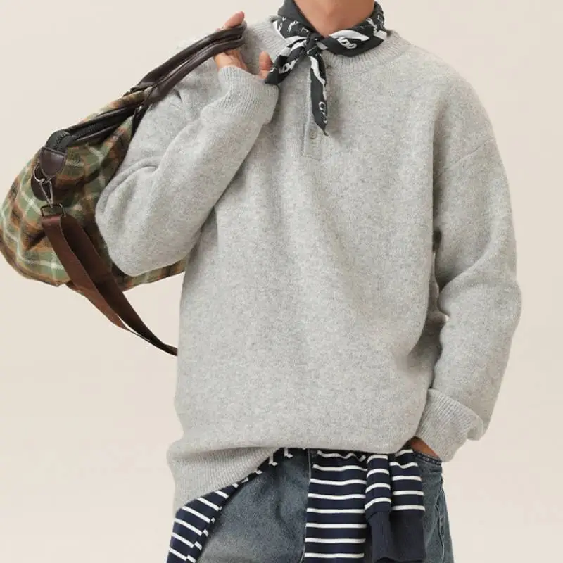 Simple Loose Blended Synthetic Fabrics Sweater-3