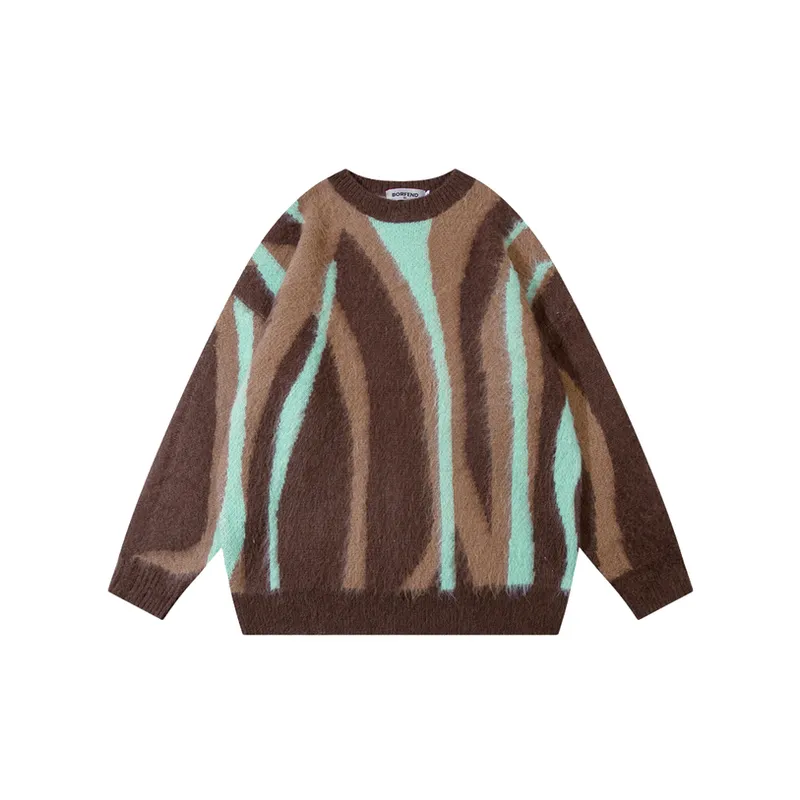 Retro Contrast Color Vertical Stripe Sweater-0