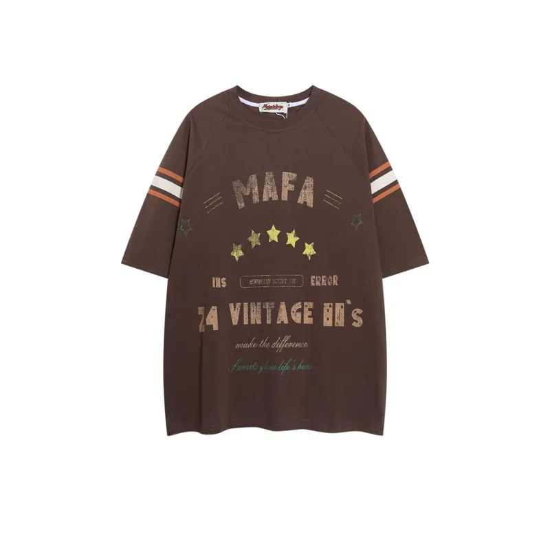 Retro Maillard Stitching T Shirt-2