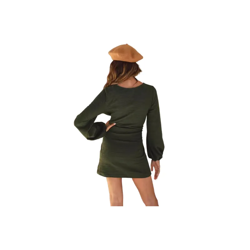 Simple Plain Knitted Fabric Dress Women-5