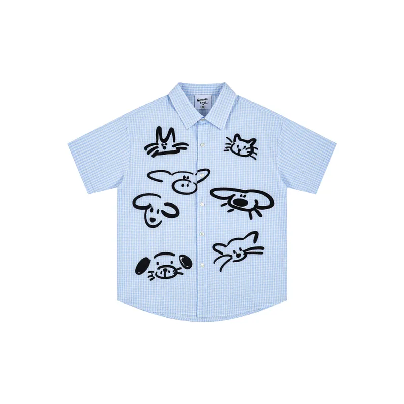 Simple Embroidery Cotton Blended Fabric Shirt-0