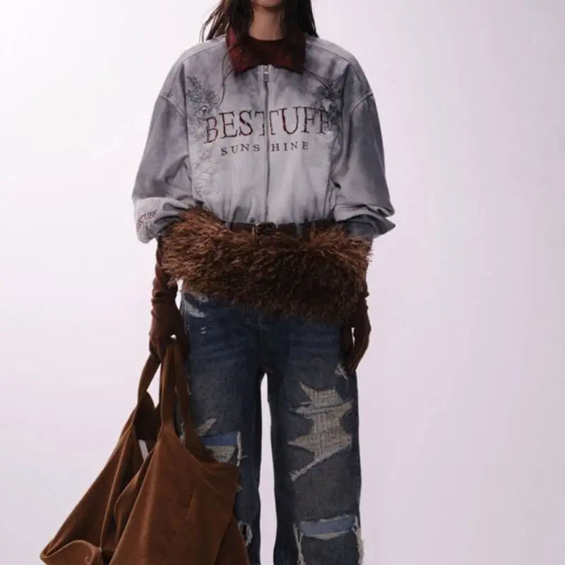 Distress Embroidery Blended Synthetic Fabrics Jacket-2