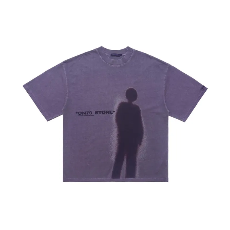 Spring And Summer National Tide Brand American Wash Old Direct Spray Figure Printing Shoulder Loosen Version Tide T Shirt