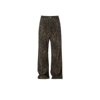 Retro High Street Loose Trendy Leopard Print Dipdown Straight Tube Pants