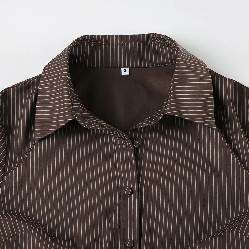 Casual Striped Woven Shirt Women-4