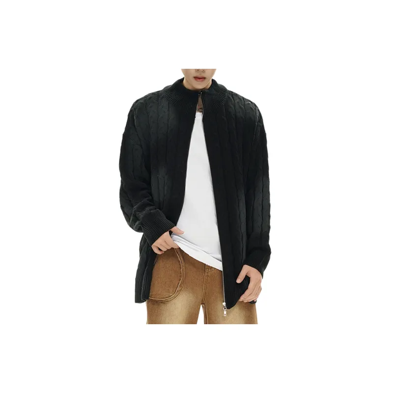Retro Zipper Cotton Blended Fabric Sweater-1