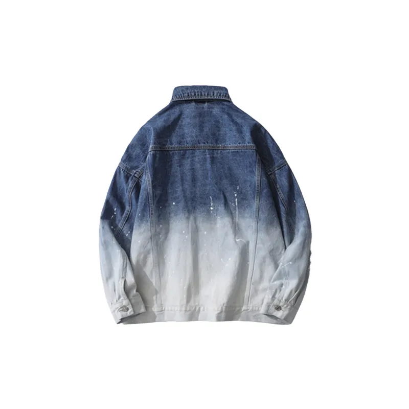 Retro Denim Gradient Color matching Washed Blue Tooling Jacket-1