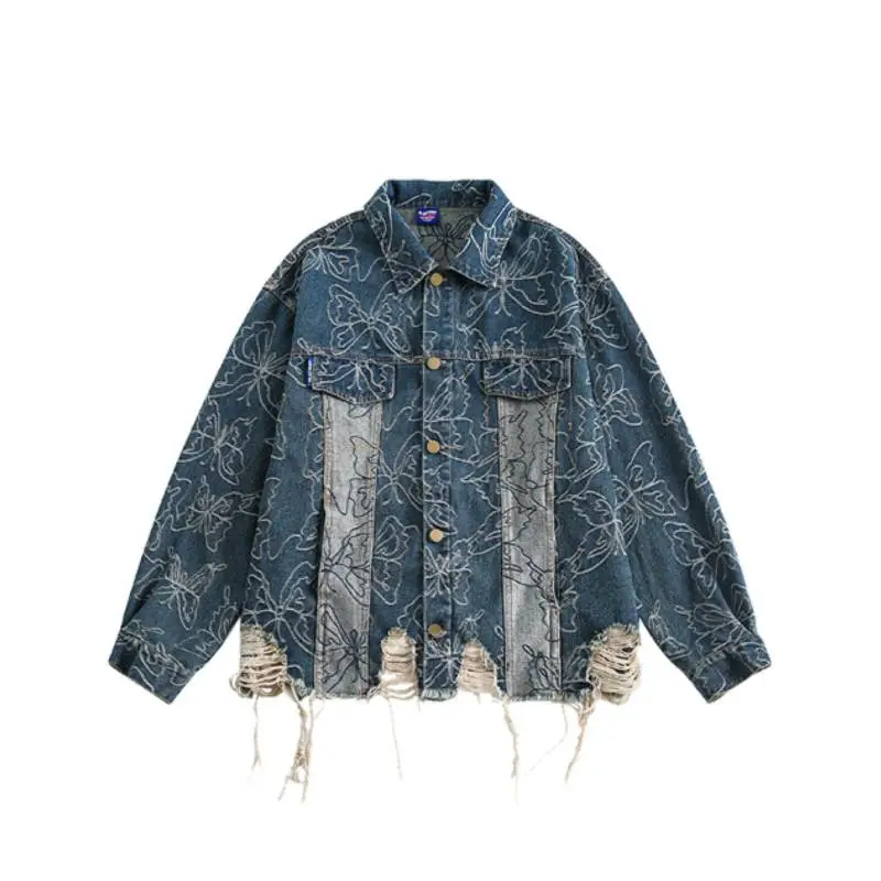 Butterfly Ripped Hem Denim Jacket