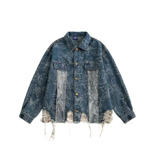 Butterfly Ripped Hem Denim Jacket