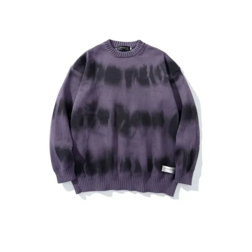 High Street Retro Distressed Tie-Dye Stripe Round Neck Knitted Sweater