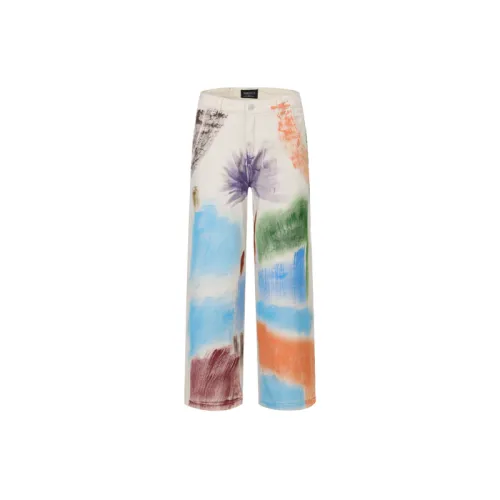 High Street Multicolor Graffiti Niche Design Jeans