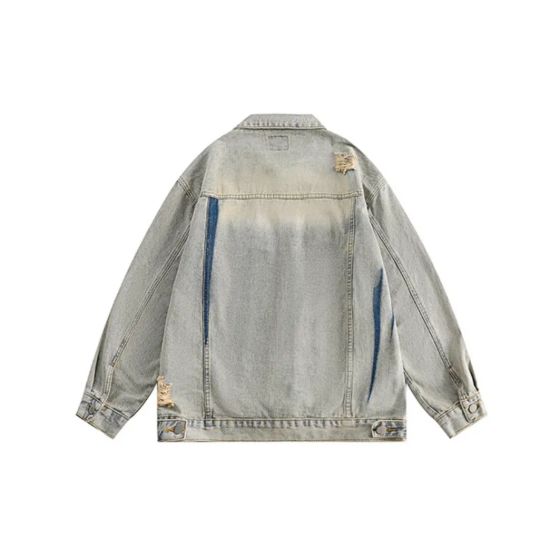 Vintage Distressed Ripped Denim Jacket-1