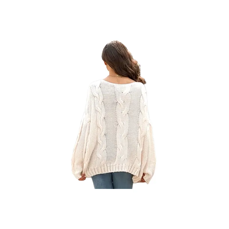 Simple Plain Knitted Fabric Sweater Women-1