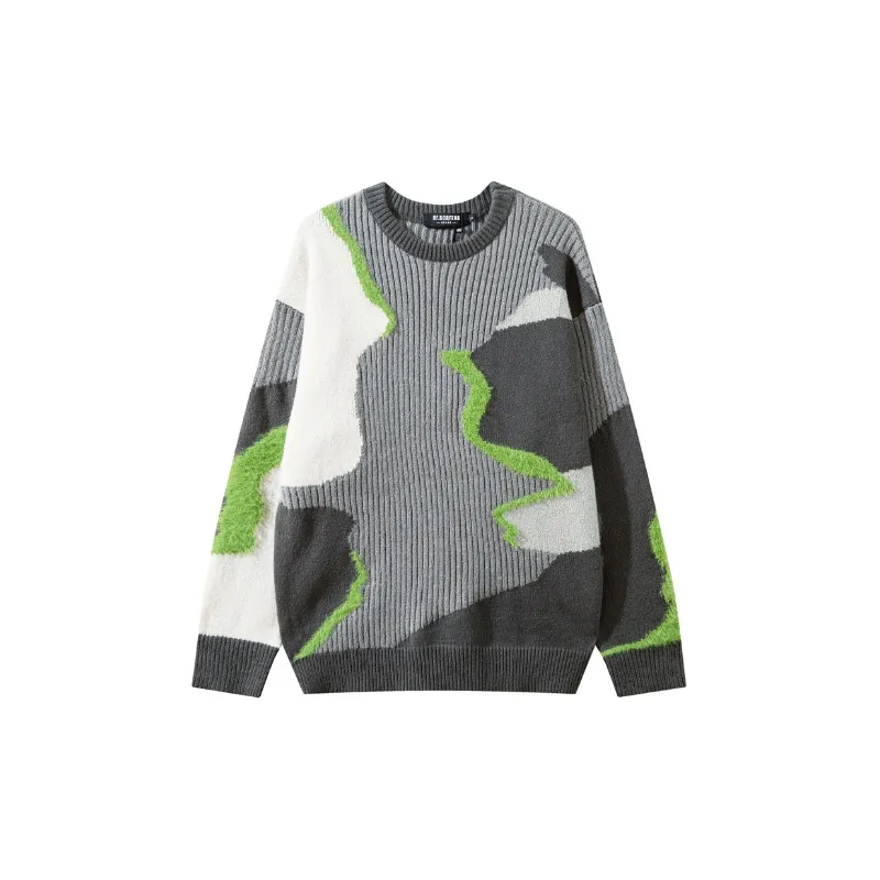 Hip Hop Irregular Stitching Color Blending Sweater-0