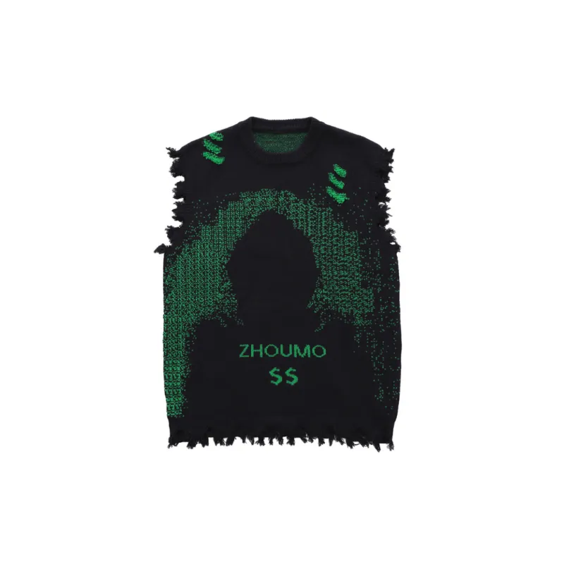 New style Retro Hacker Invades And Destroys Fur edged Vest swag OOTD