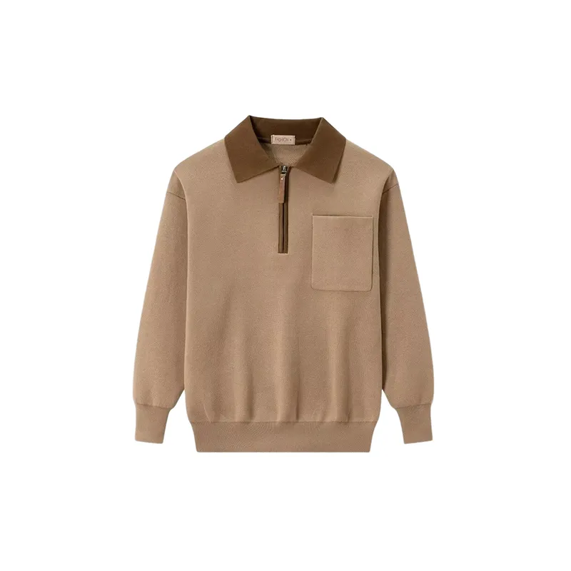 Street Zipper Blended Synthetic Fabrics Polo-0