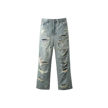 High Street Knife Cut Washed Straight Wide Leg Jeans