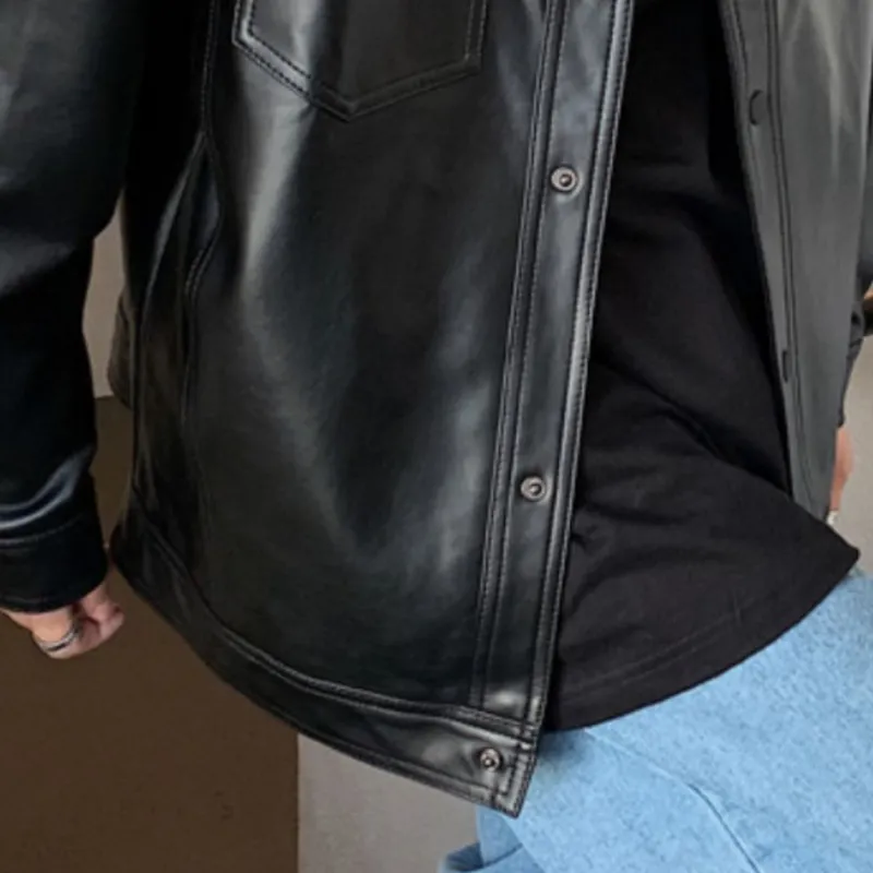 Fashionable Simple Leather Jacket-3