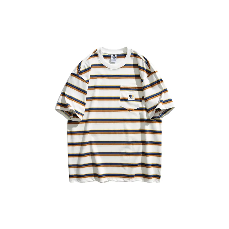 Retro Striped Combed Cotton T Shirt-2