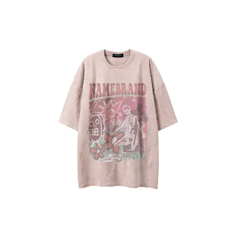Retro Loose Blended Synthetic Fabrics T Shirt-0