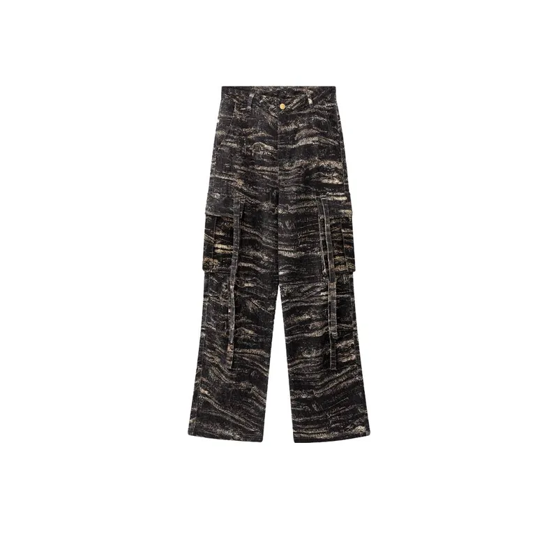 Vintage Leopard Print Camouflage Micro Flare Trousers-0