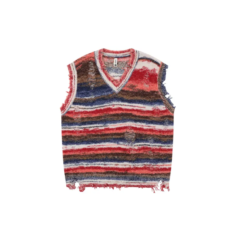 Colored Striped Sleeveless Knitted Vest